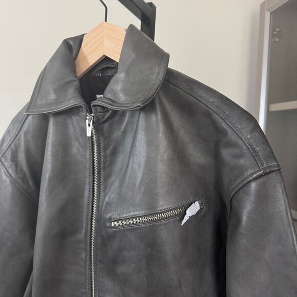 Reformation Veda Marco Bomber NEW Leather Oversized Highway Grey Jacket XXS - Picture 4 of 7